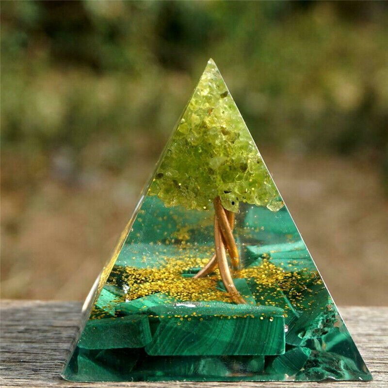 Orgonite Pyramid Amethyst Peridot Healing Crystal Energy Orgone EMF Protection