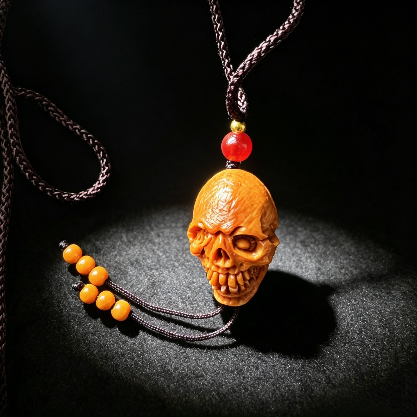 Hand Carved Walnut Shell Skull Pendant, Collectible Gothic Wiccan Charm