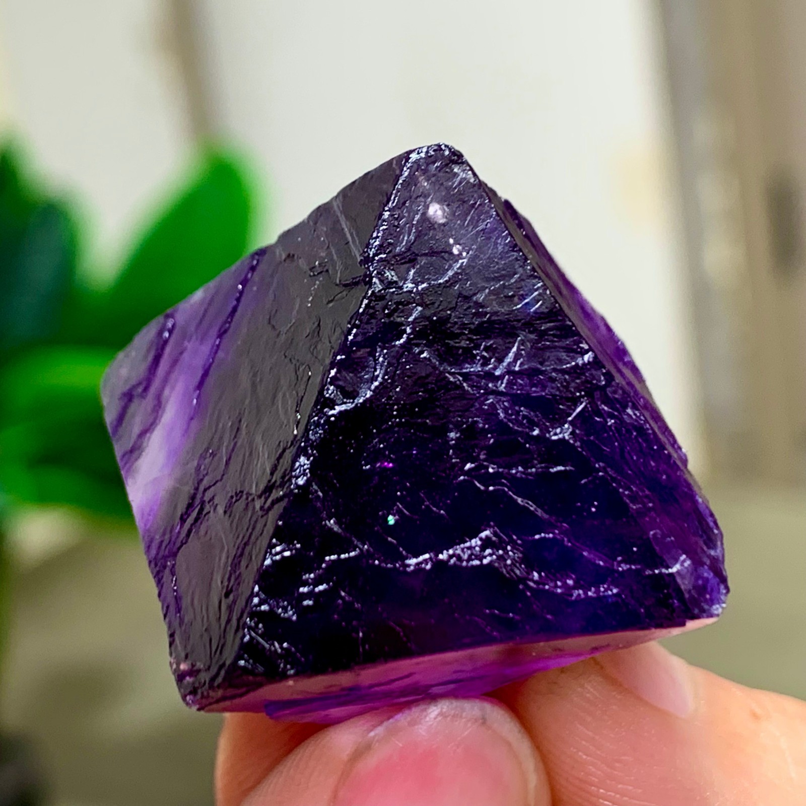 36G Natural purple fluorite octahedron quartz crystal healing
