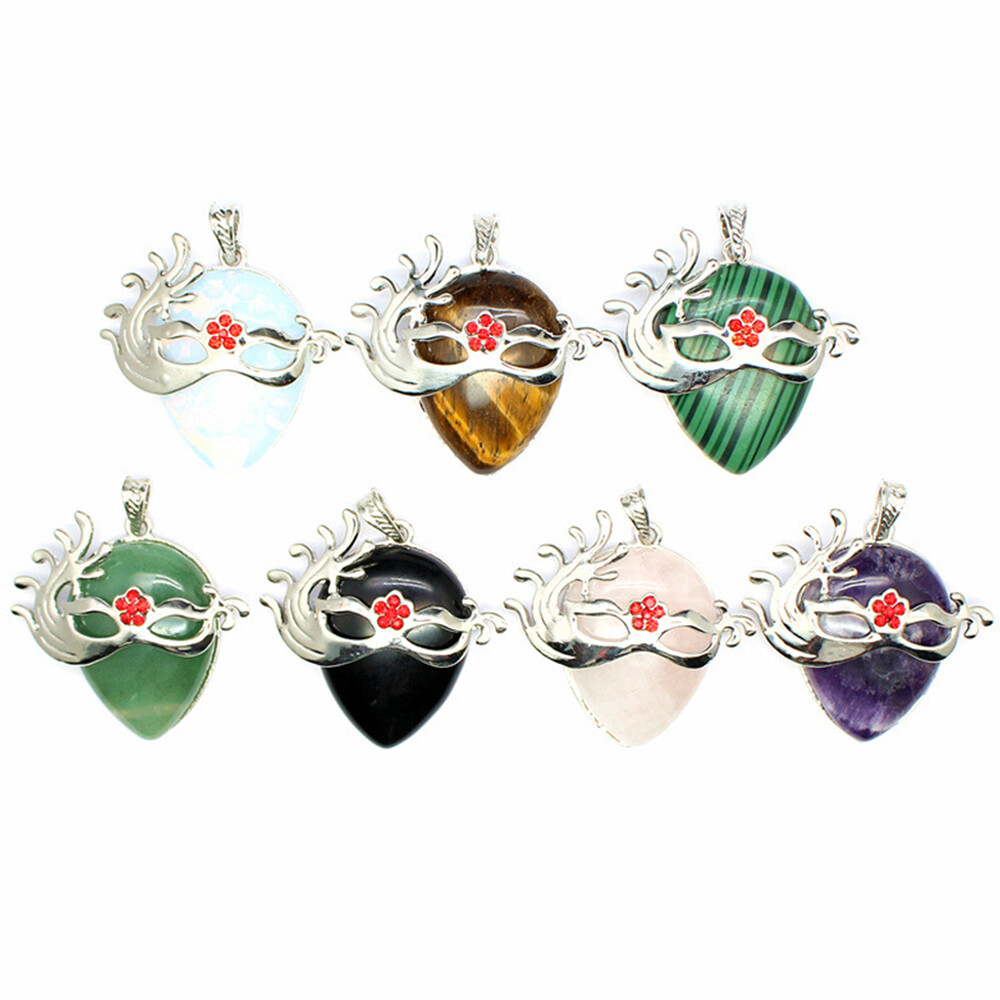 Fashion Masquerade Mask Pendant Crystal Quartz Stone Reiki Healing Amulet