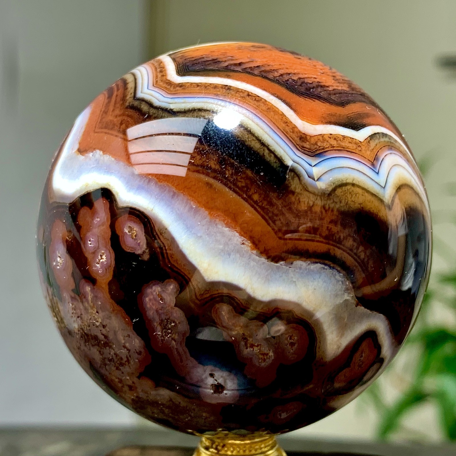 300G Natural red stripe agate sphere Crystal Ball Madagascar mineral