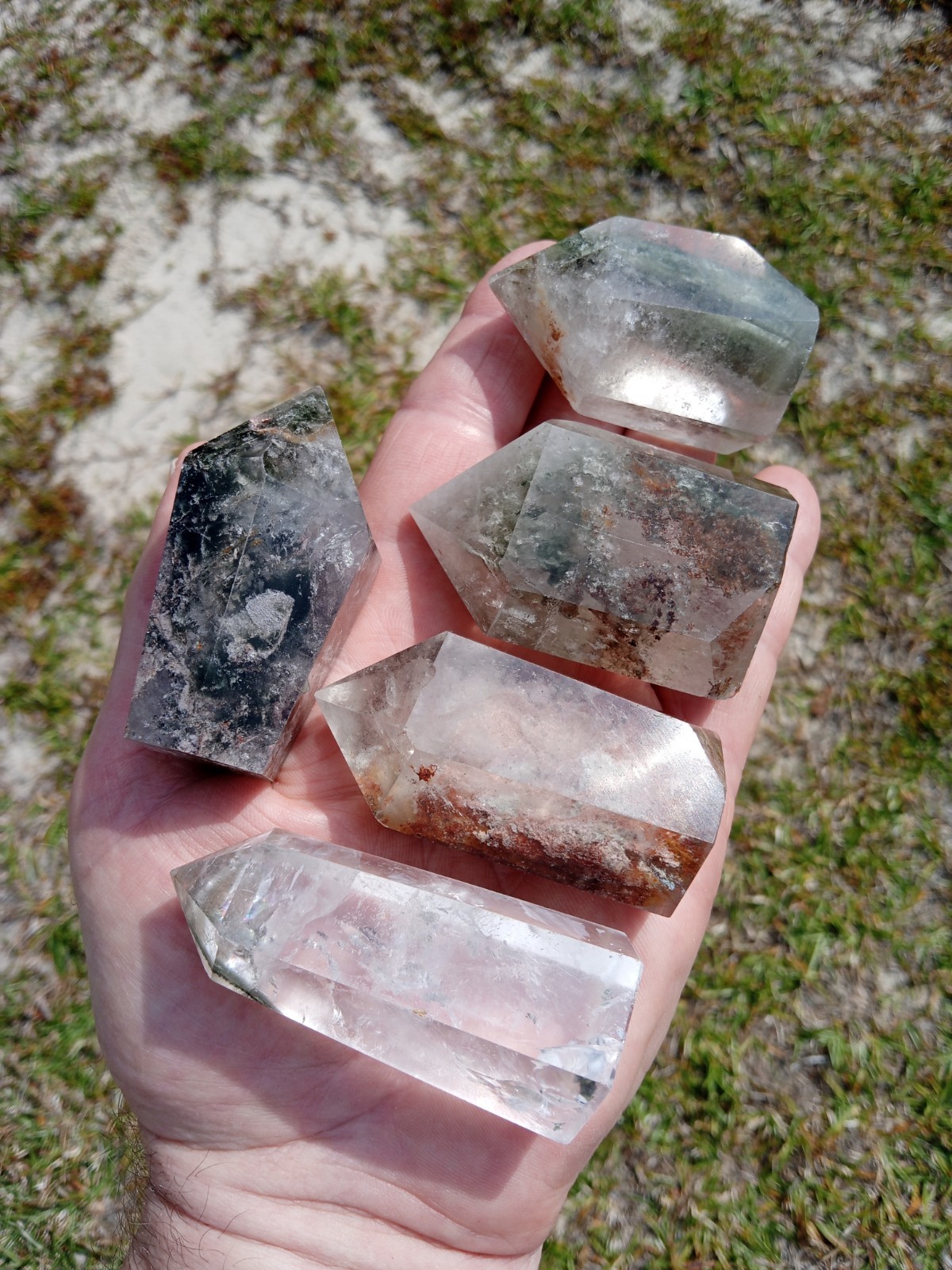 Lot of 5 Phantom (Ghost👻) Quartz Crystal Wand Points Healing. Over 1 Pound! Z1