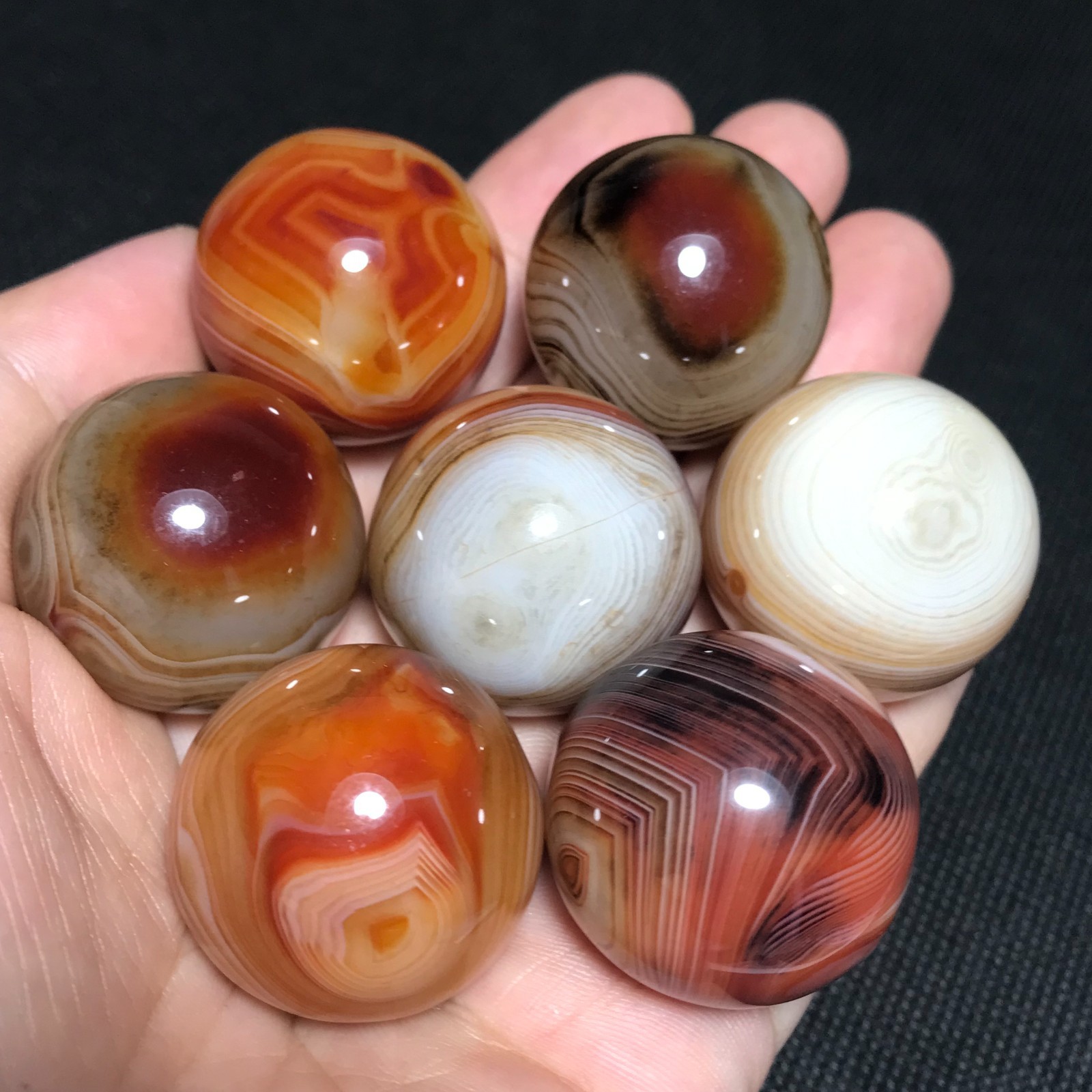 191g 7pcs 26mm Polished Silk Banded Lace Agate Ball Madagascar+base 477