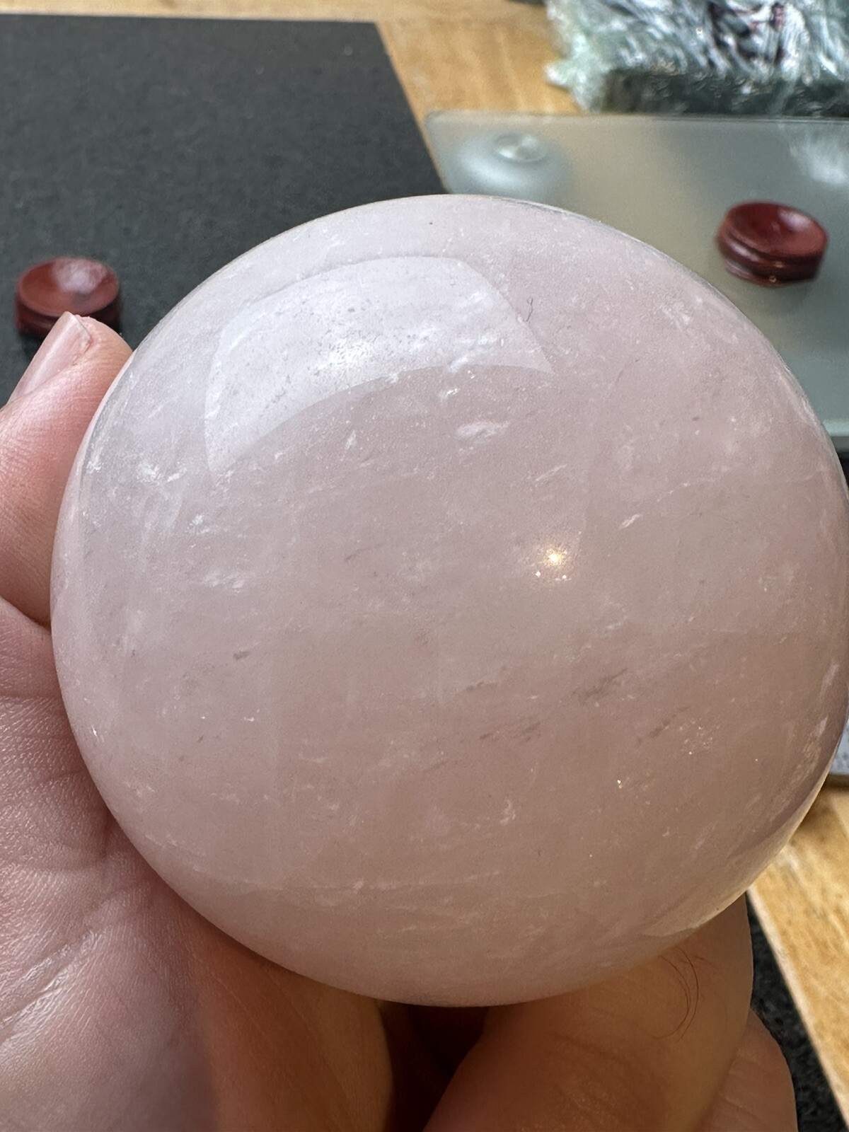 Large Natural Pink Rose Quartz Crystal Sphere Ball Healing Chakra 6.8cm 444g F5