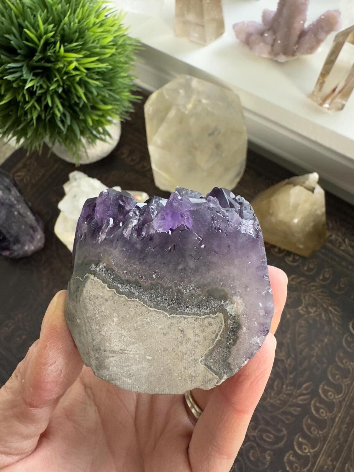 Amethyst Crystal Cluster Geode Dark Purple Standing Cut Base Mineral Specimen 33