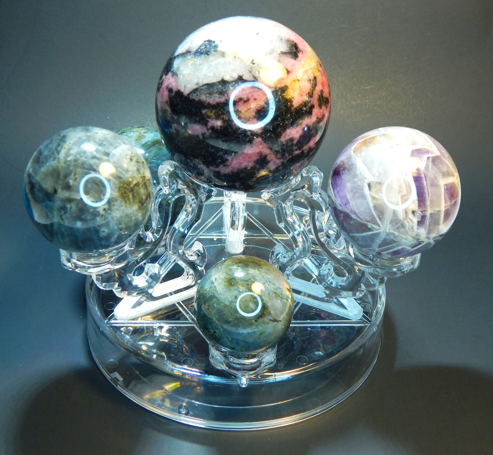 Seven Sphere Fillable Gemstone Stand Crystals Display Holder (A)