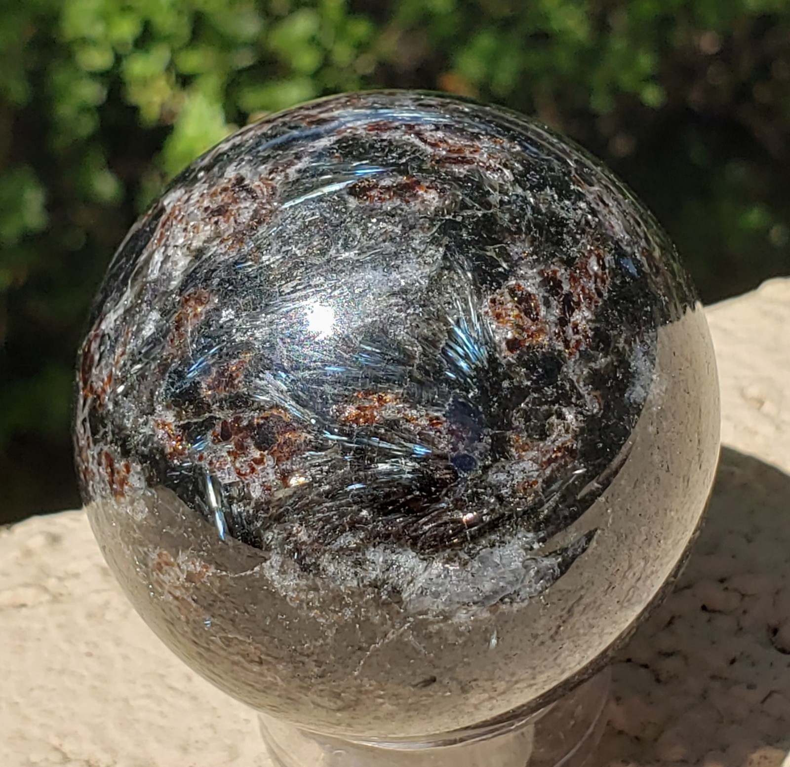2″ Firework Garnet Astrophyllite Crystal Sphere Orb Ball, 220g or 7.7 oz