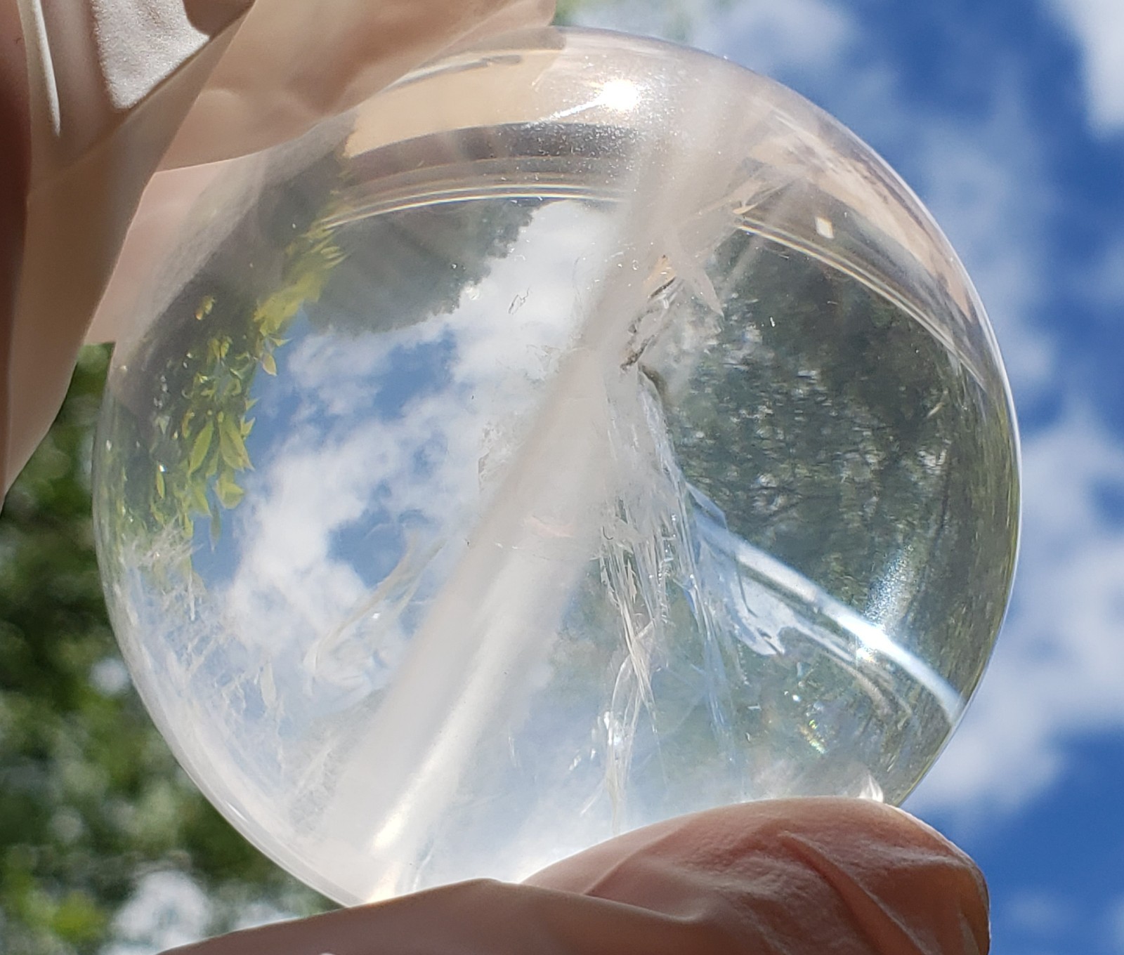 2.35″ Brazilian Girasol Milky Moon Clear Quartz Blue Hue Sphere Orb Ball, 301g