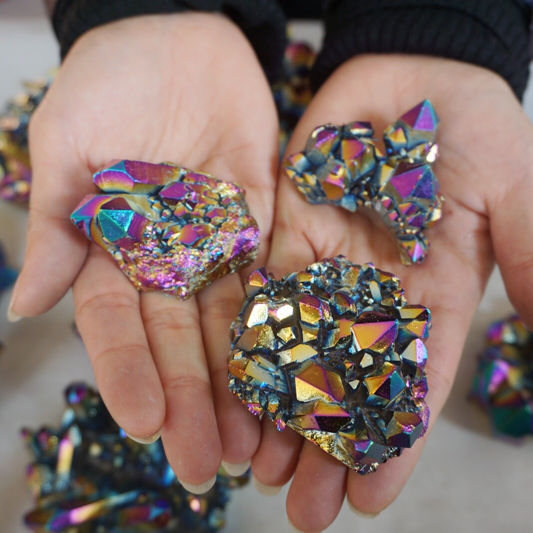 10LB 28Pcs Rainbow Aqua Aura Quartz Crystal Cluster Points Titanium Coating