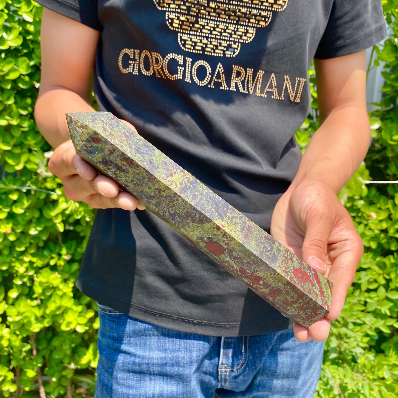1.82LB Natural dragon’s blood stone obelisk quartz crystal column restoration