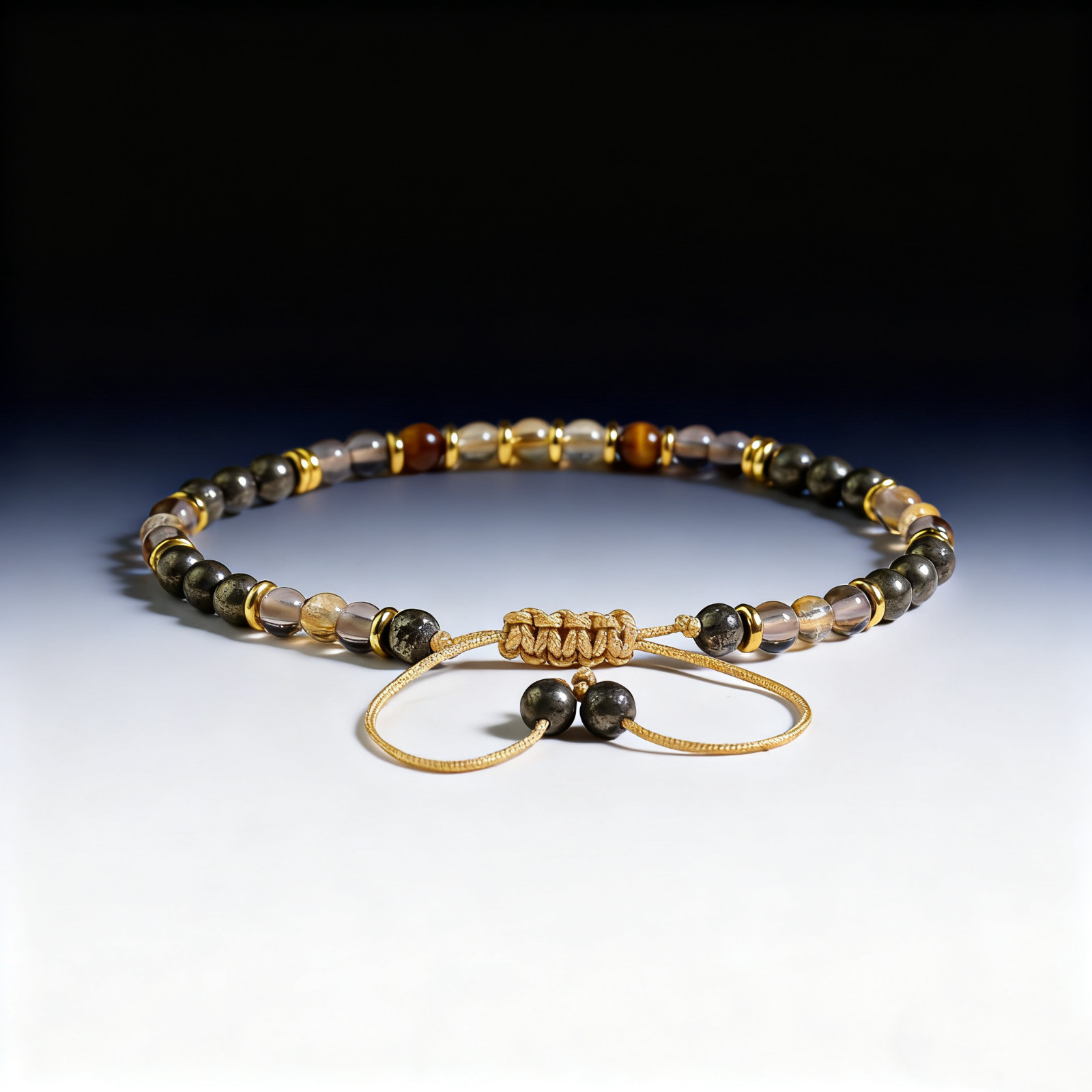 Natural Gemstone Healing Bracelet, Citrine Smoky Quartz Tiger Eye Pyrite, Energy