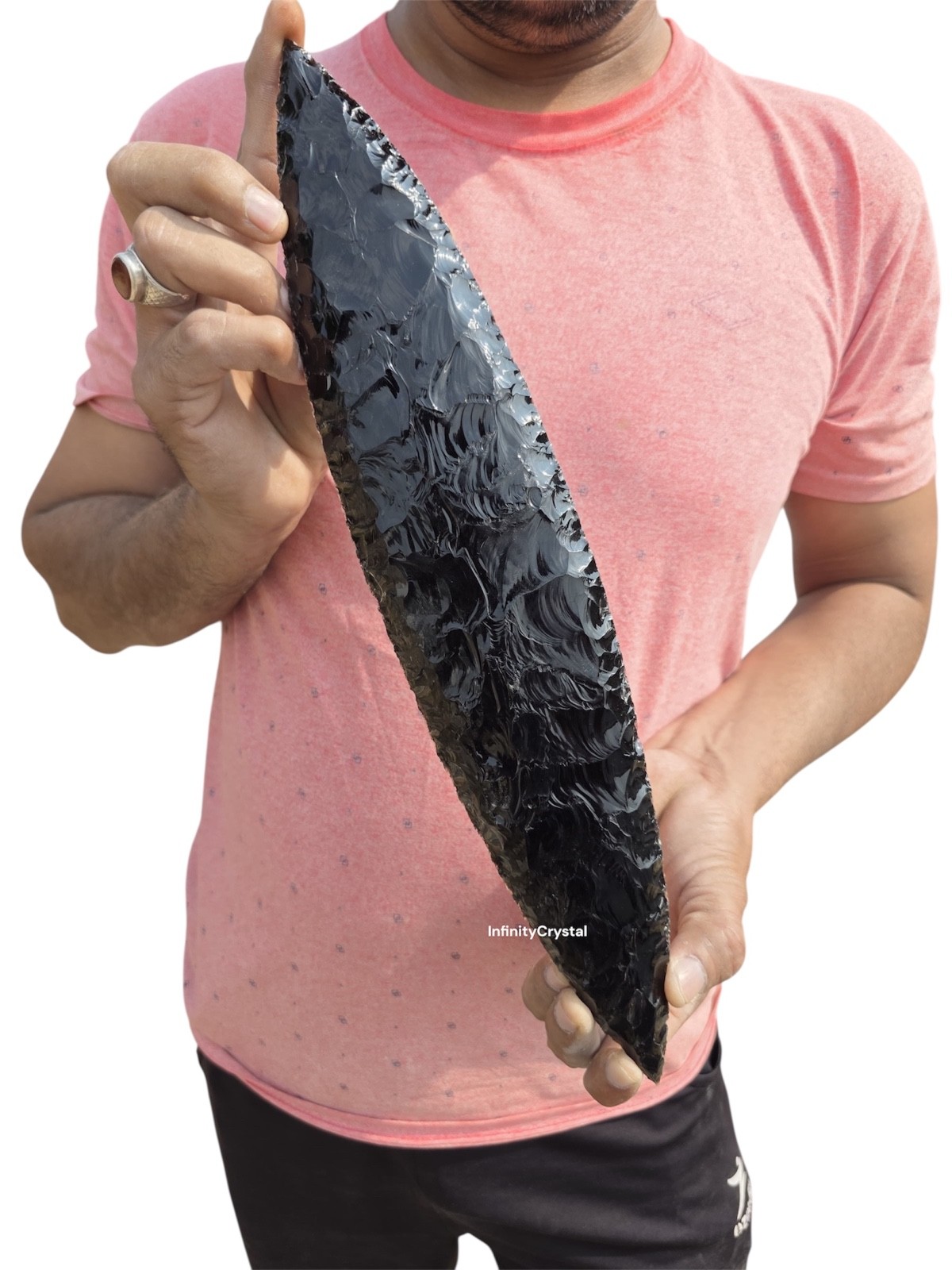 Large Black Obsidian Leaf Point Spearhead Handcrafted Arrowhead Display Piece.