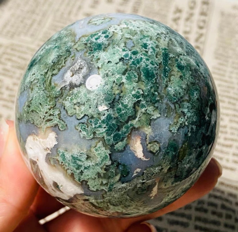 466g Natural Geode Aquatic Plant Water Grass Moss Agate Balls Crystal Sphere