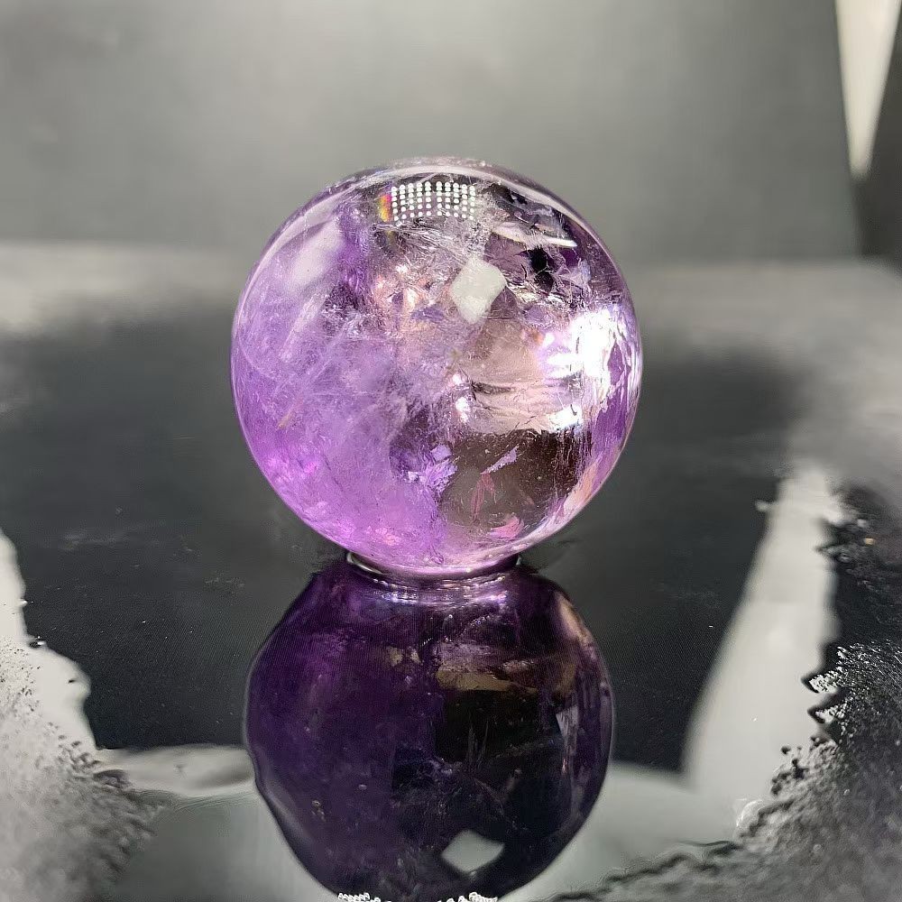 39mm Top Natural rainbow Amethyst sphere Quartz Crystal Carved Energy ball reiki