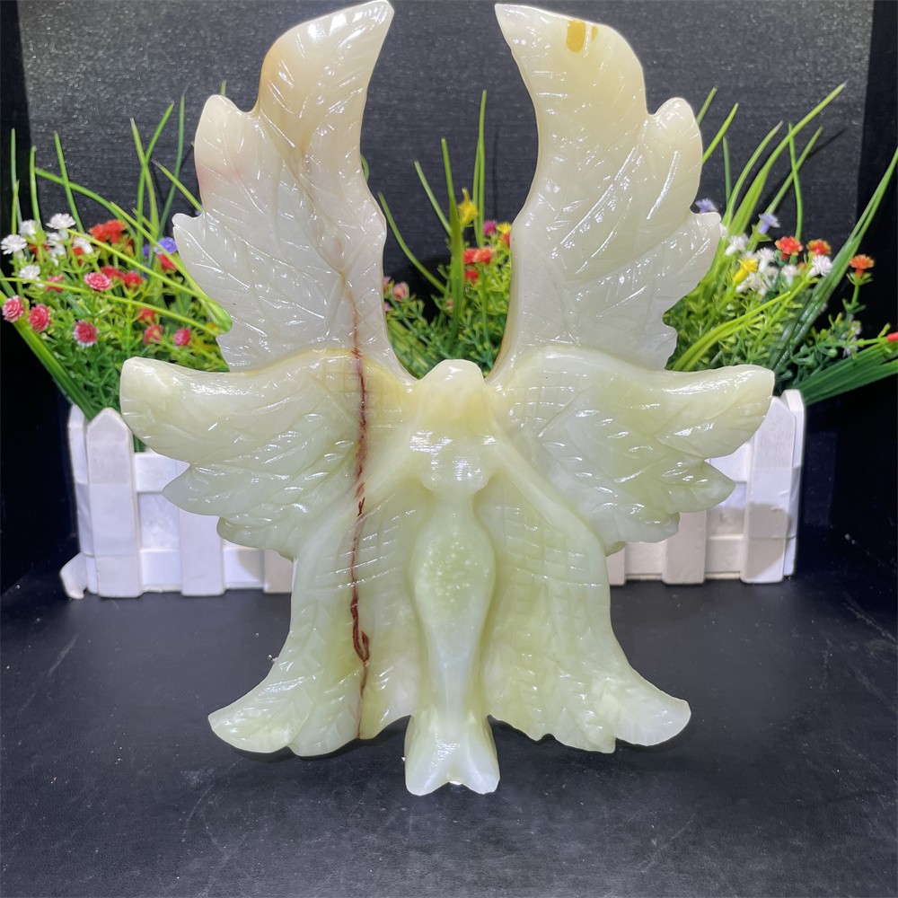 2LB 8.2″ Natural Afghan Jade Six-winged Angel Carved Crystal Quartz Decor