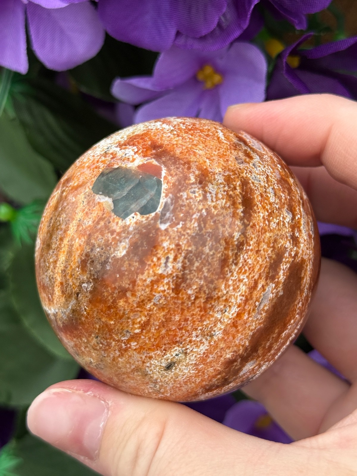 Blue Apatite in Sunstone Crystal Sphere USA NEW