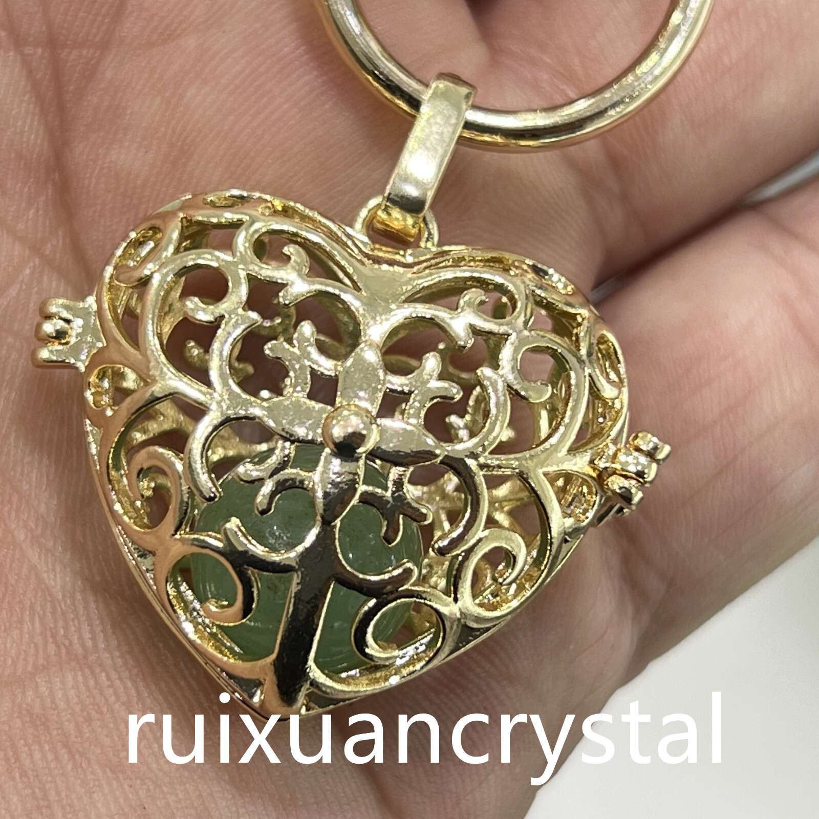 1pc Natural Aventurine Quartz Sphere cage key chain Crystal Reiki Healing