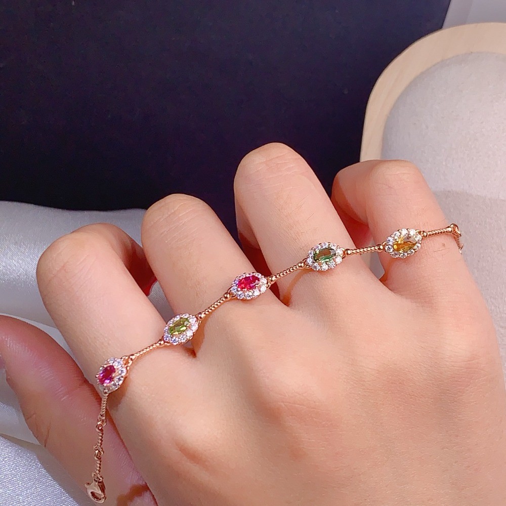Natural tourmaline bracelet Gemstone jewelry S925 Silver Plated 18K Gold Gift