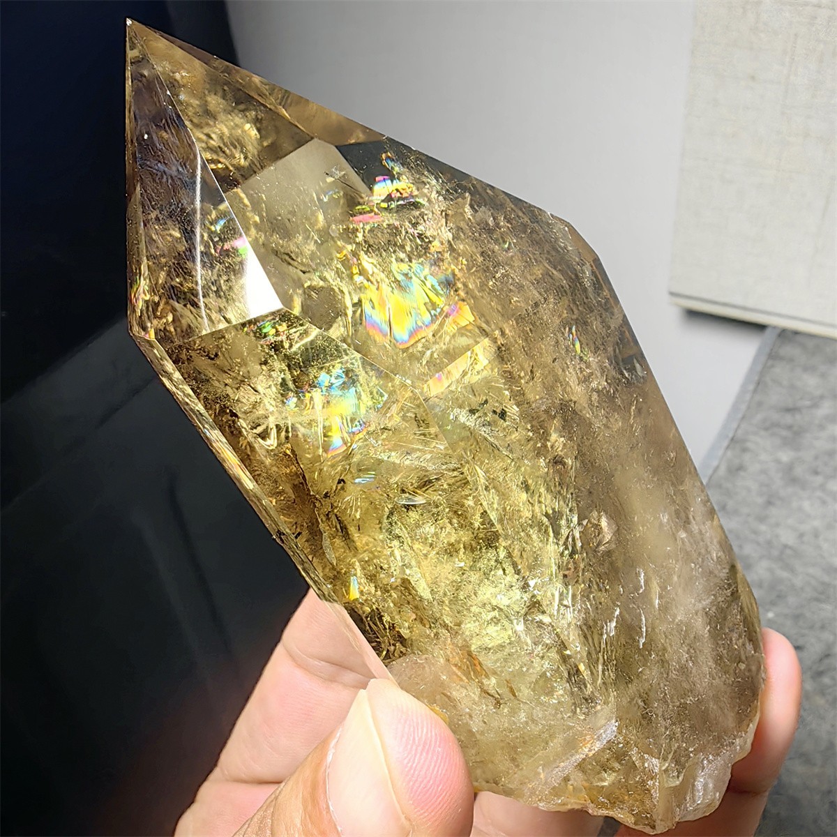 390g Natural rainbow Citrine crystal Obelisk wand point healing specimen L37
