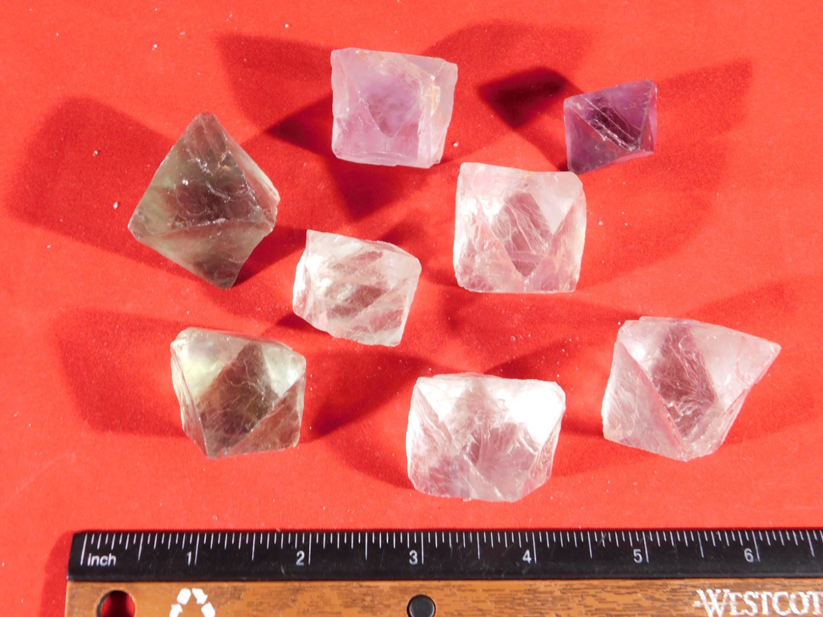 Big Lot of EIGHT! Translucent Octahedron FLUORITE Crystals From China 344gr