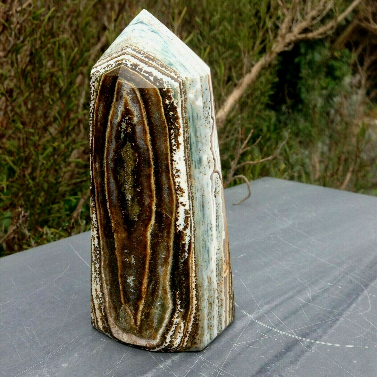 Ocean Jasper Large Crystal Point Obelisk Tower Atlantis Stone 788g 13.8×6.7cm