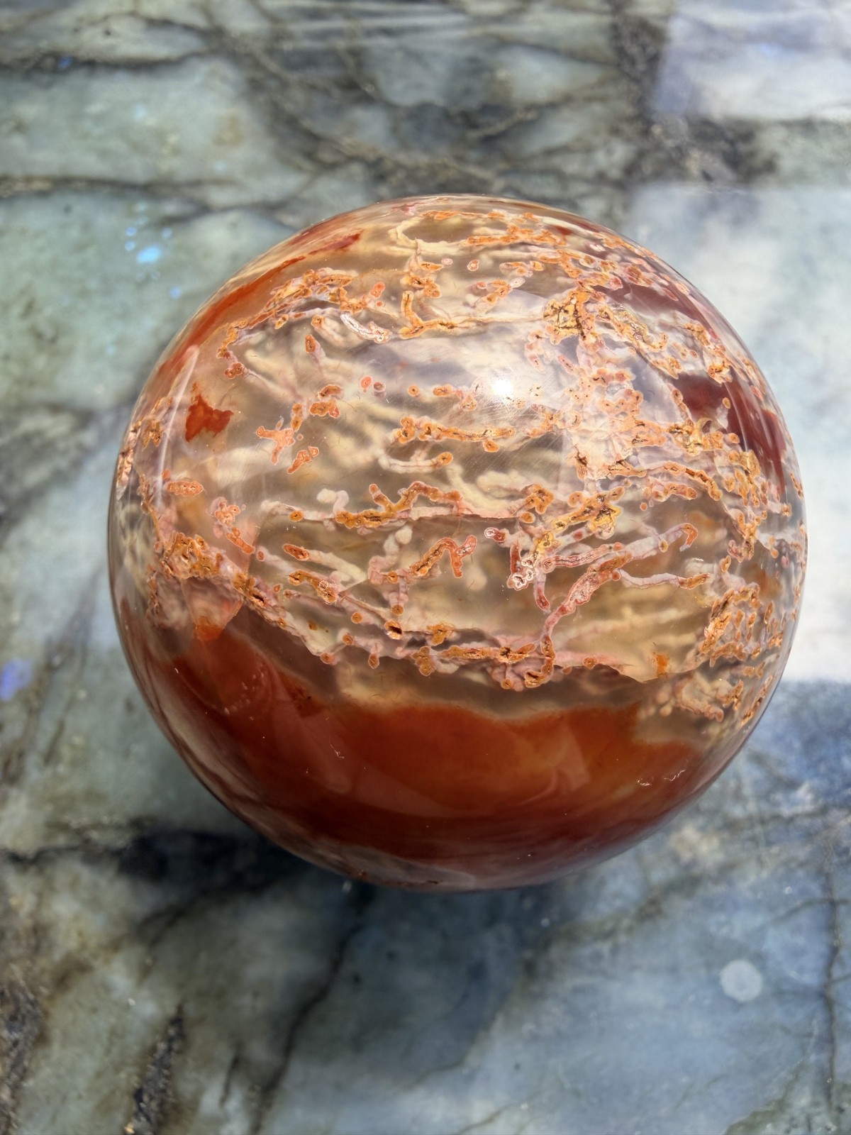 Beautiful Carnelian Moss Agate Sphere | Collector’s Piece | 2.68″