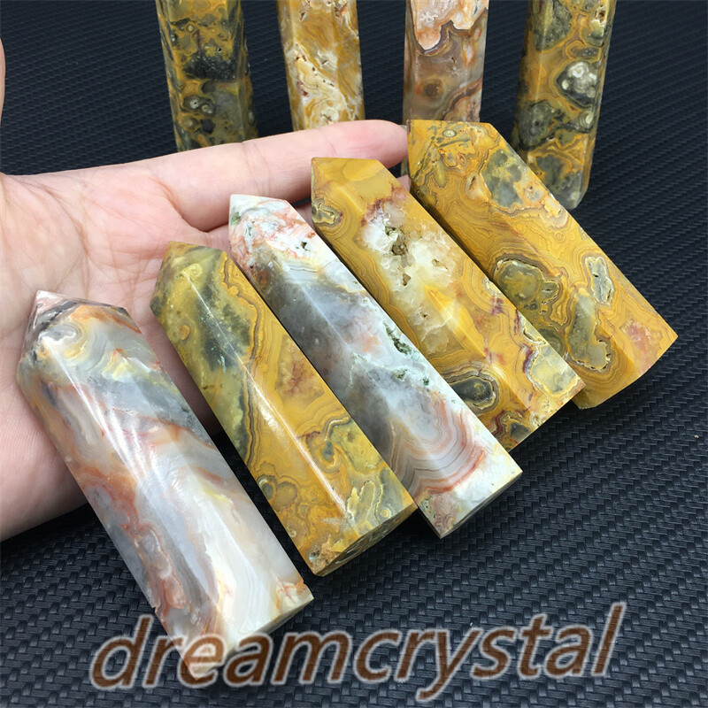 3pcs Natural Crazy Agate Obelisk Quartz Crystal Tower reiki point healing