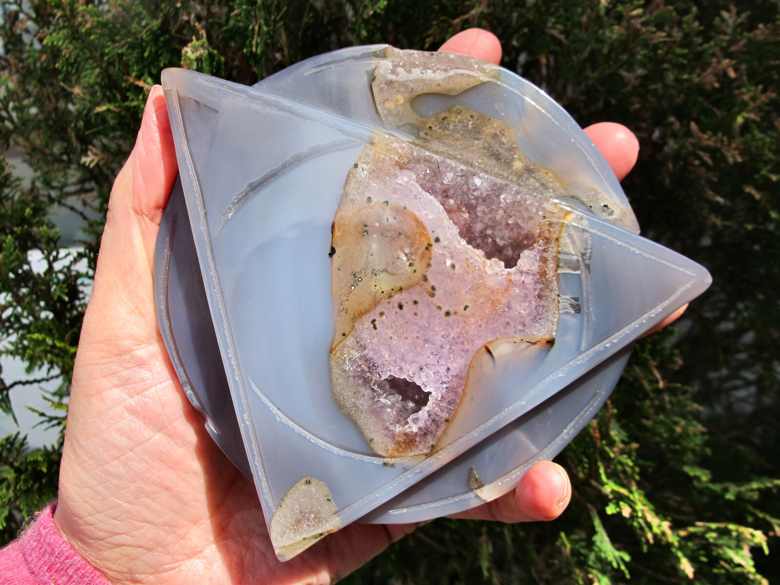 Agate Amethyst Druzy Triangle Circle & stand Crystal Healing Natural Polished