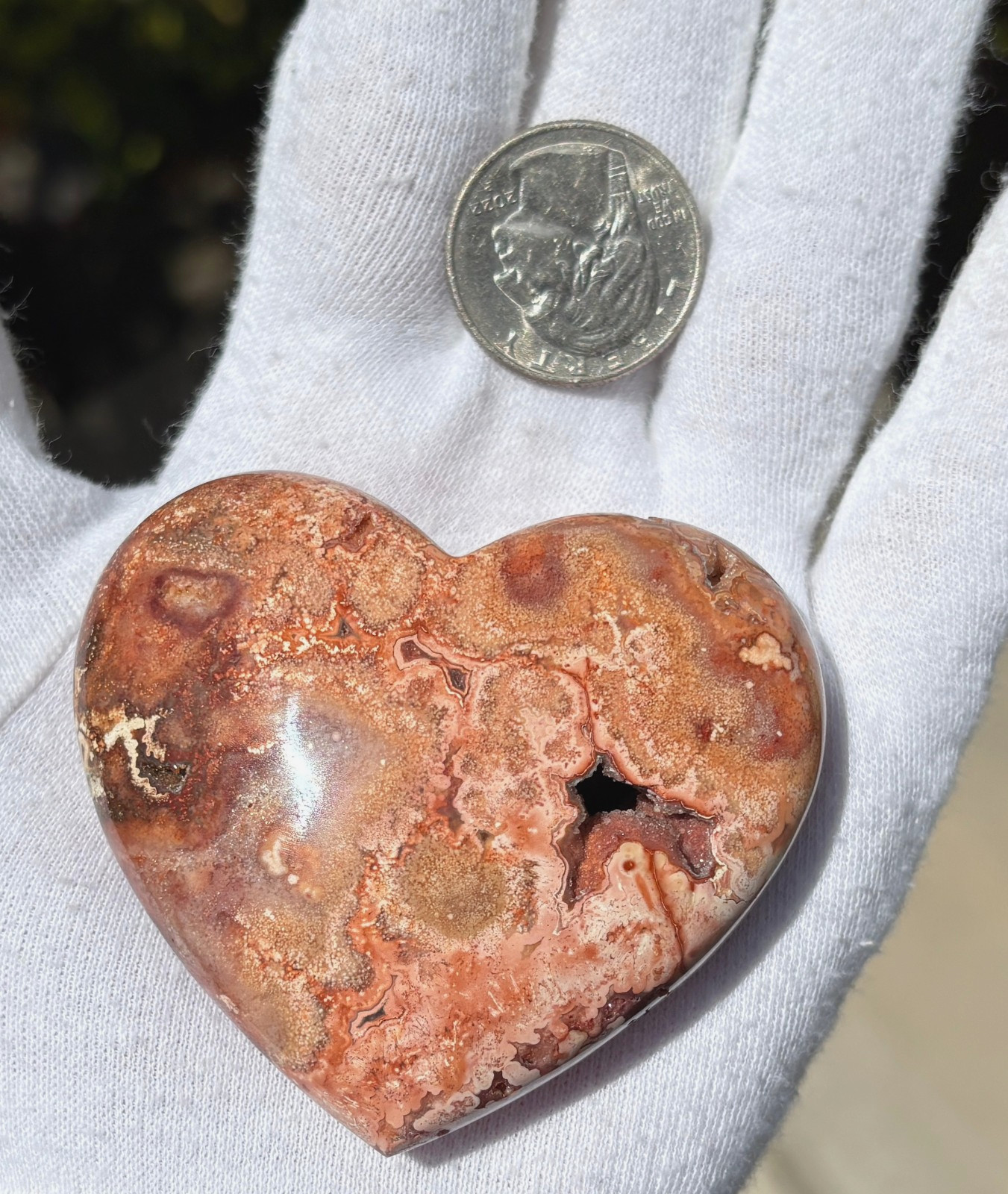 USA SALE 112g 2.6″ RED CRAZY LACE AGATE HEART PALMSTONE PALM STONE DRUZY VUG