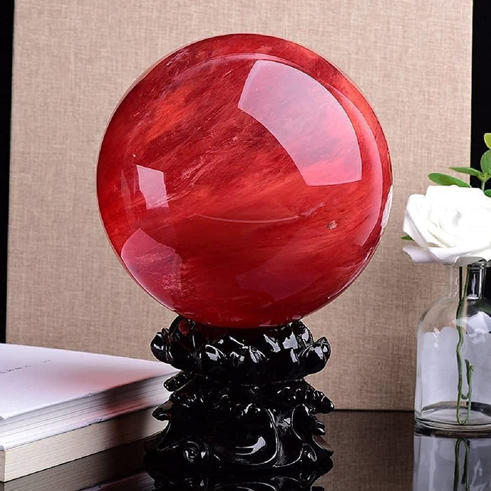 Red Obsidian Ball with Stand, 4 Inch Natural Red Crystal Ruby Ball Sphere Meltin