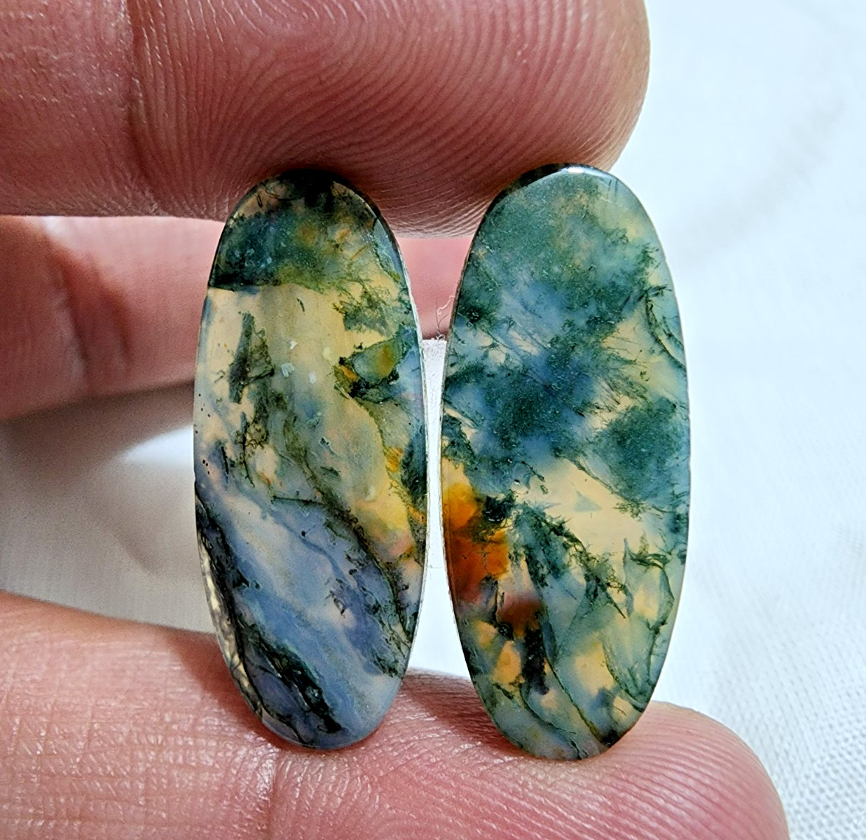 Amazing Rare Moss Agate Matching Pair Cabochon 26ct Loose Gemstone for Jewelry