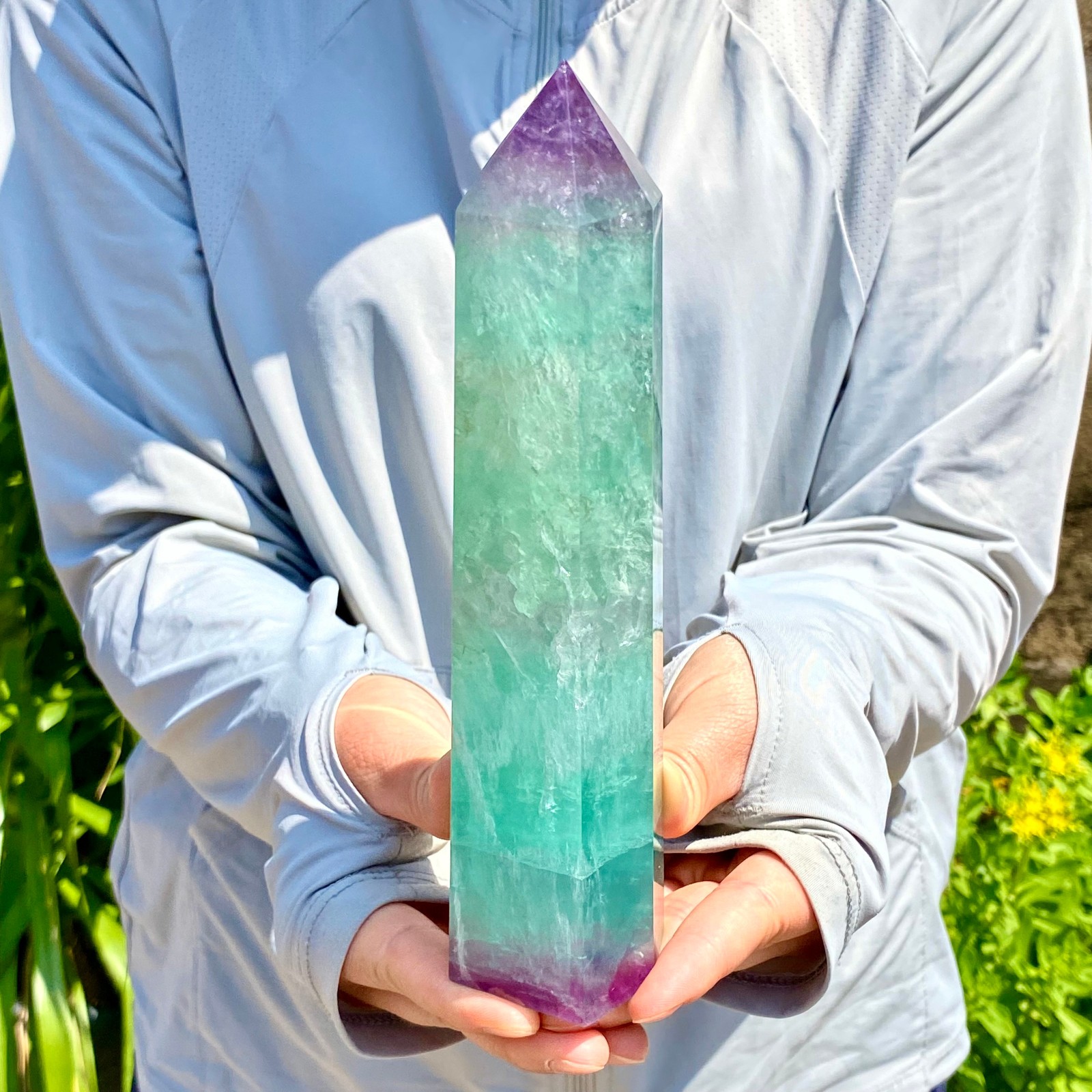 1.92LB Large Natural colored fluorite crystal column obelisk healing specimen