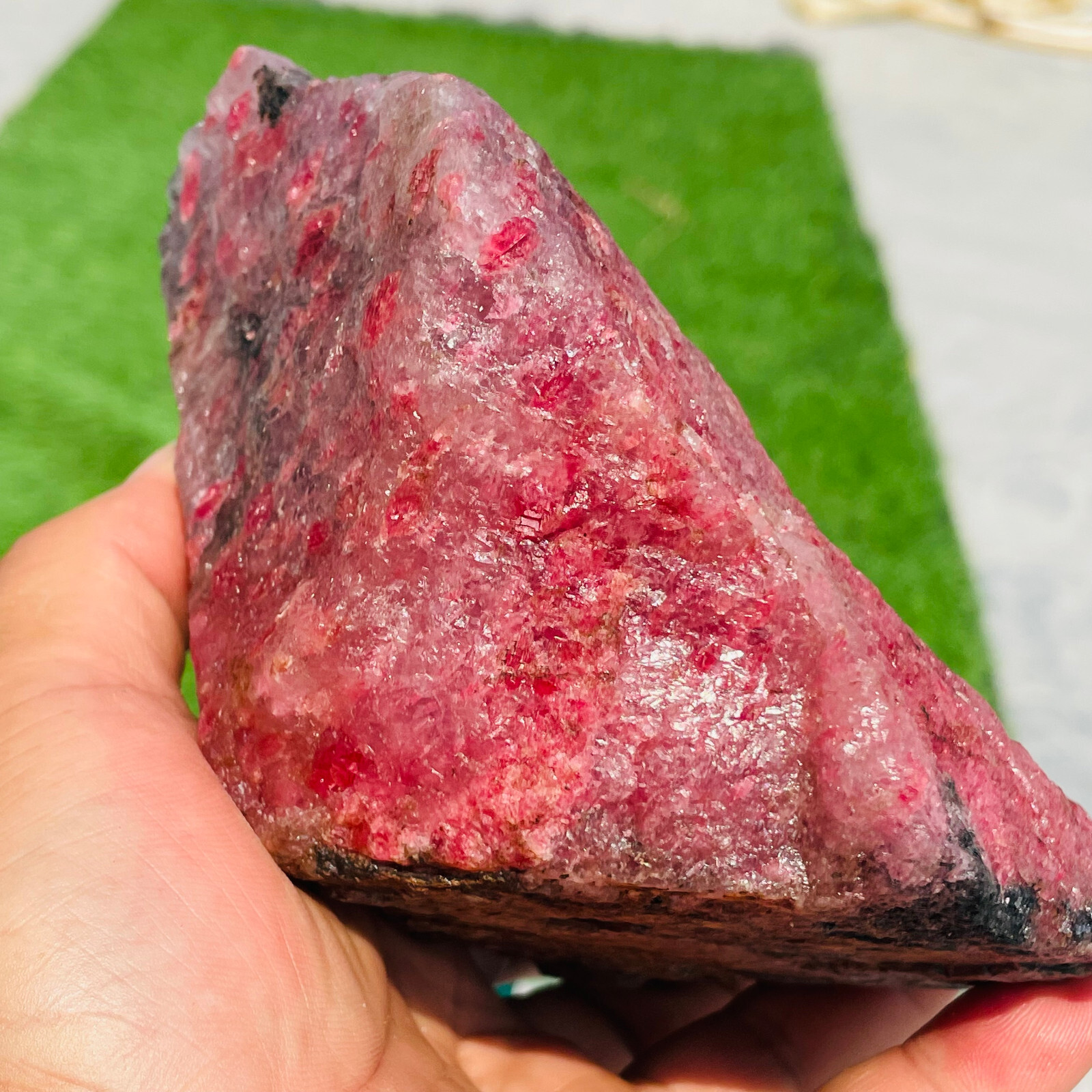 1708g Natural Pink Red Rhodonite Quartz Crystal Gemstone Rough Specimen Healing
