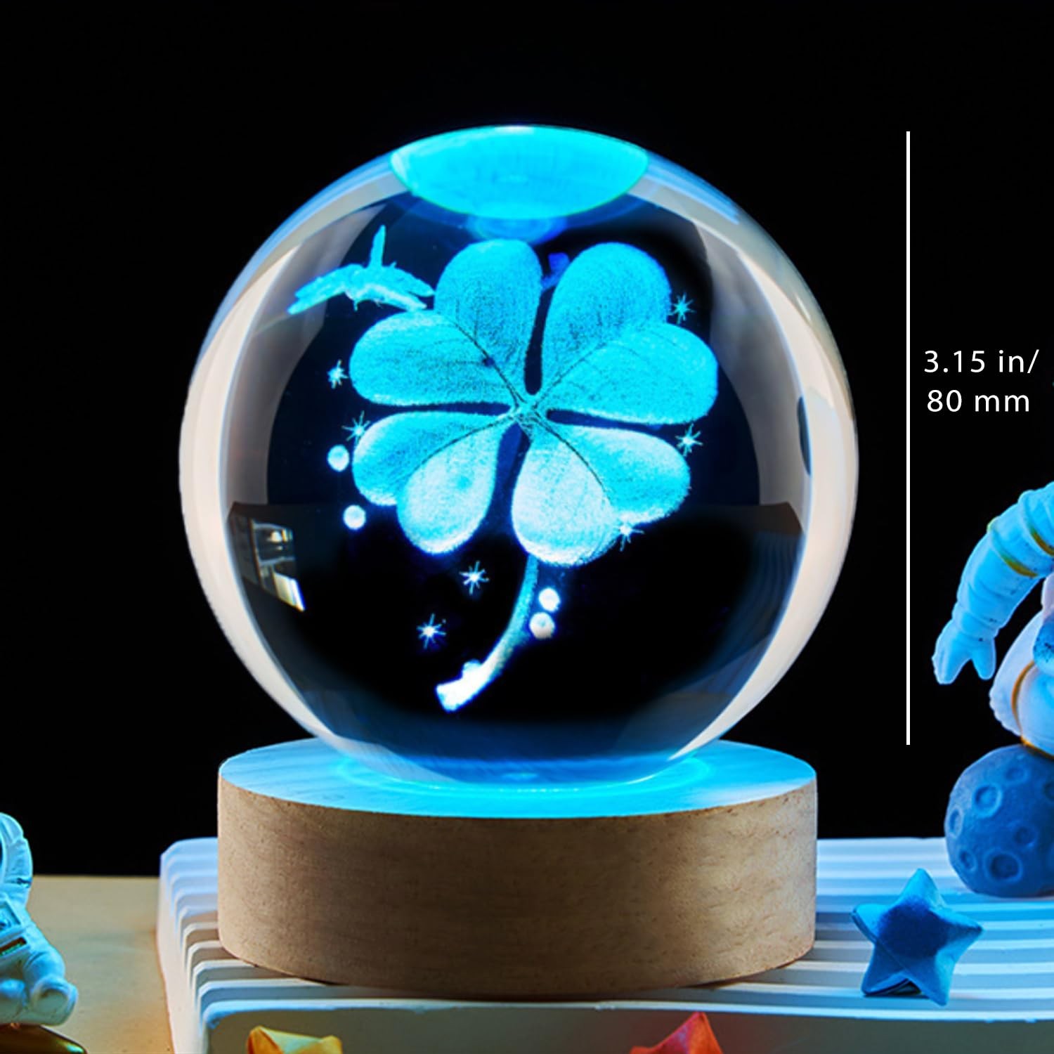 AOFEGRLT 80mm Four Leaf Clover 3D Crystal 3.15 inches, Multi_4