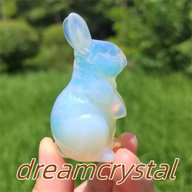 2″+ Opalite Rabbit Hand Carved Quartz Crystal Skull Reiki Sculpture Gift 1pc