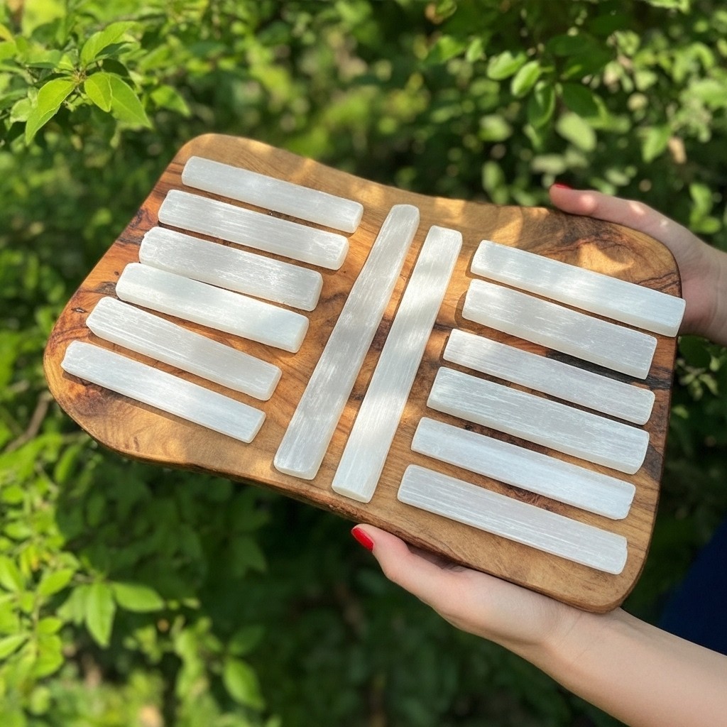 Natural Selenite Wand Set – Reiki Massage Sticks – Crystal Healing Energy Cleans