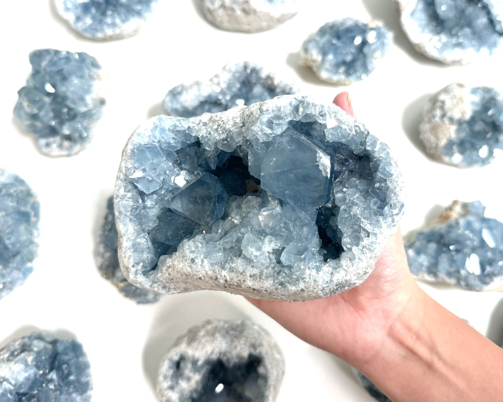 Celestite Crystal Cluster – High Quality Celestite Geodes (Blue Celestite Druze)