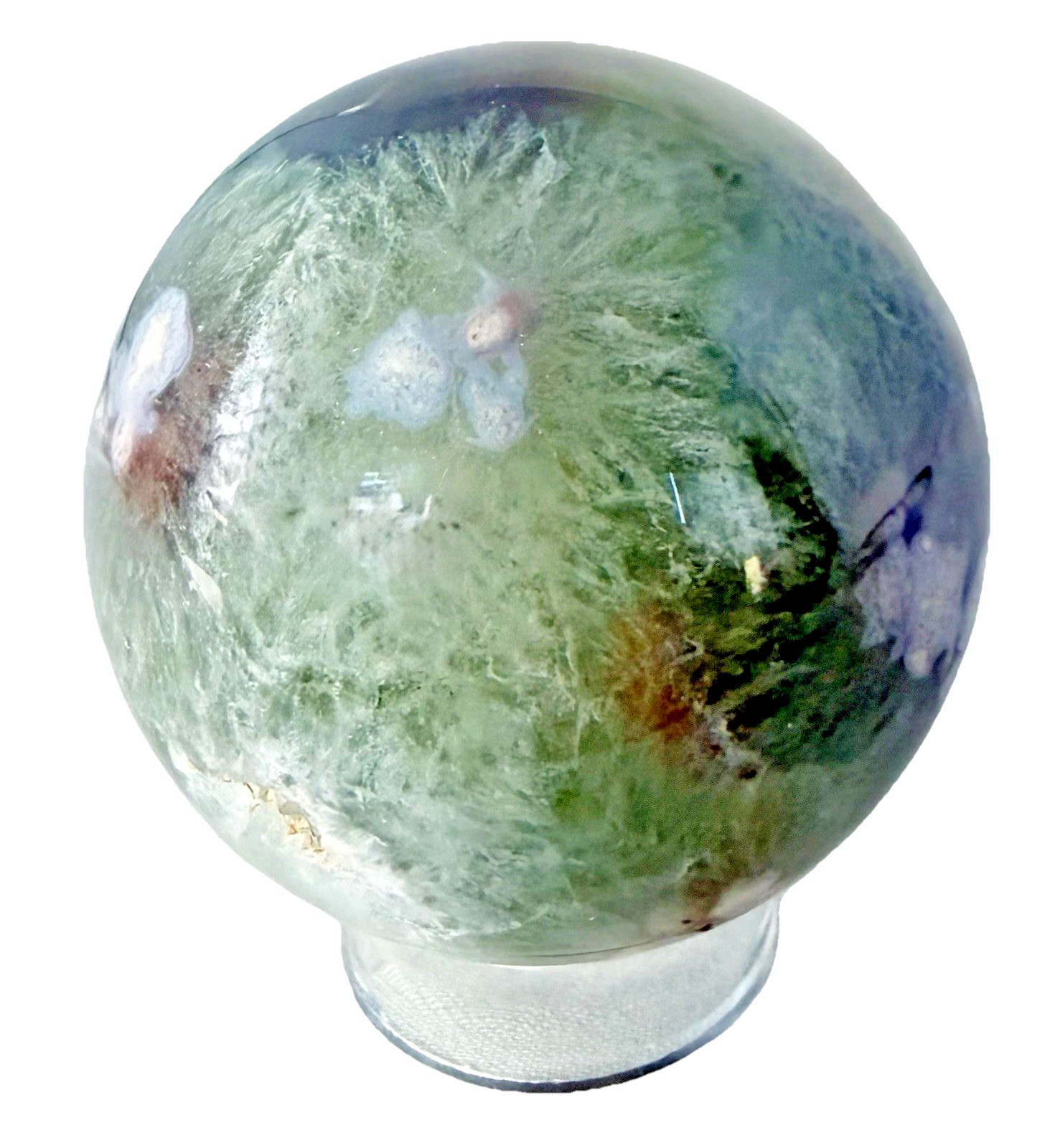 738g Beautiful Fluorite Crystal Sphere With Unique UV Pattern Reactions W/Holder