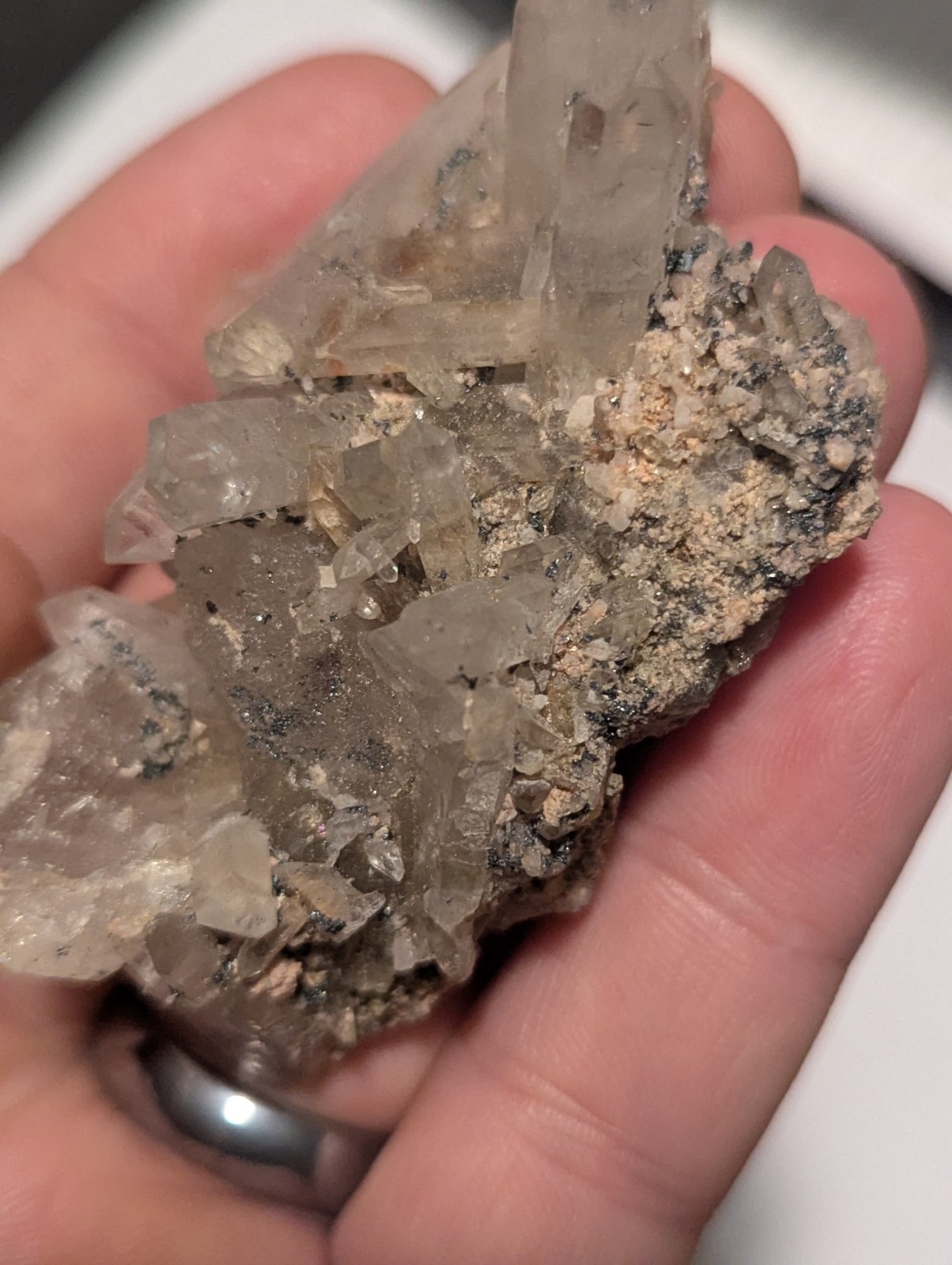Large Quartz Cluster W Inesite Crystals, Specimen From Orange River South Africa