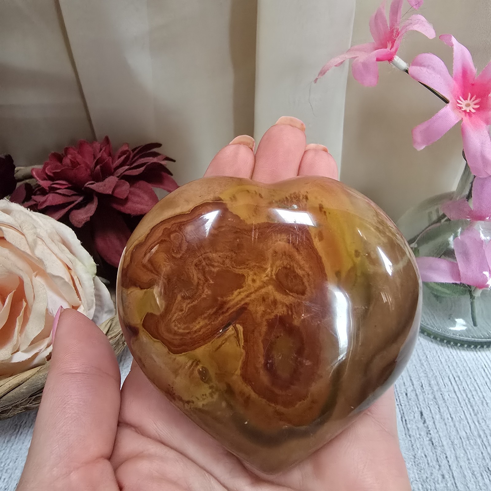 Large Polychrome Ocean Jasper Crystal Heart Polished Gemstone pc5