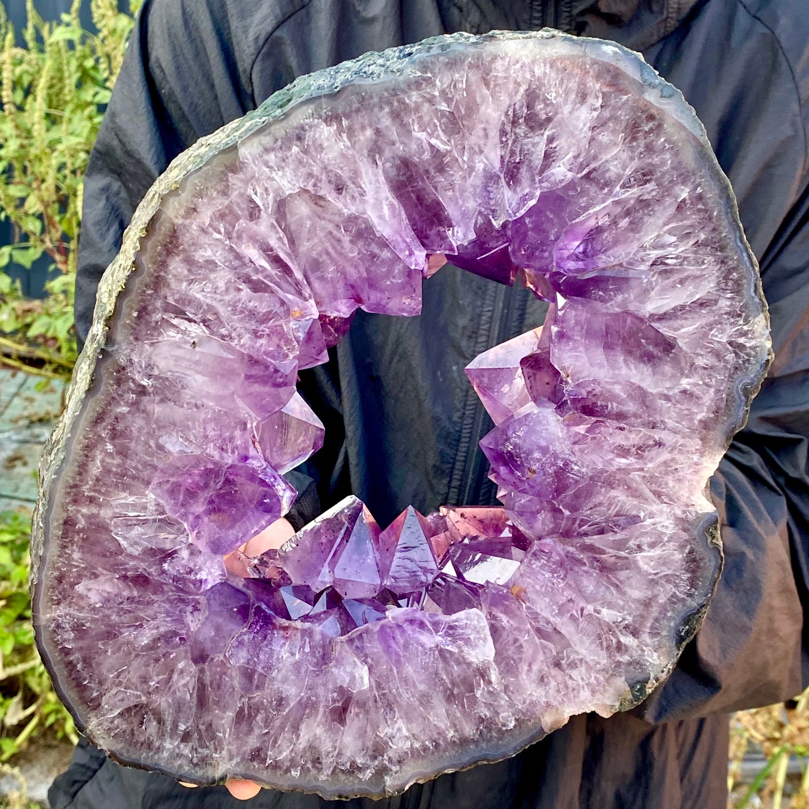 10.8LB Natural Amethyst Cave Crystal Slice Crescent shaped Hand Cut Repai