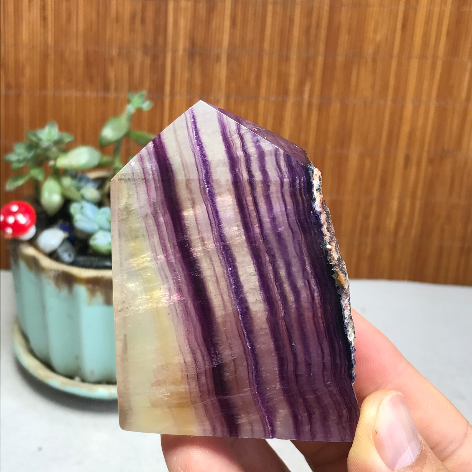 172g Natural candy Fluorite Polish/Rough wand Crystal free standing 75mm A1301