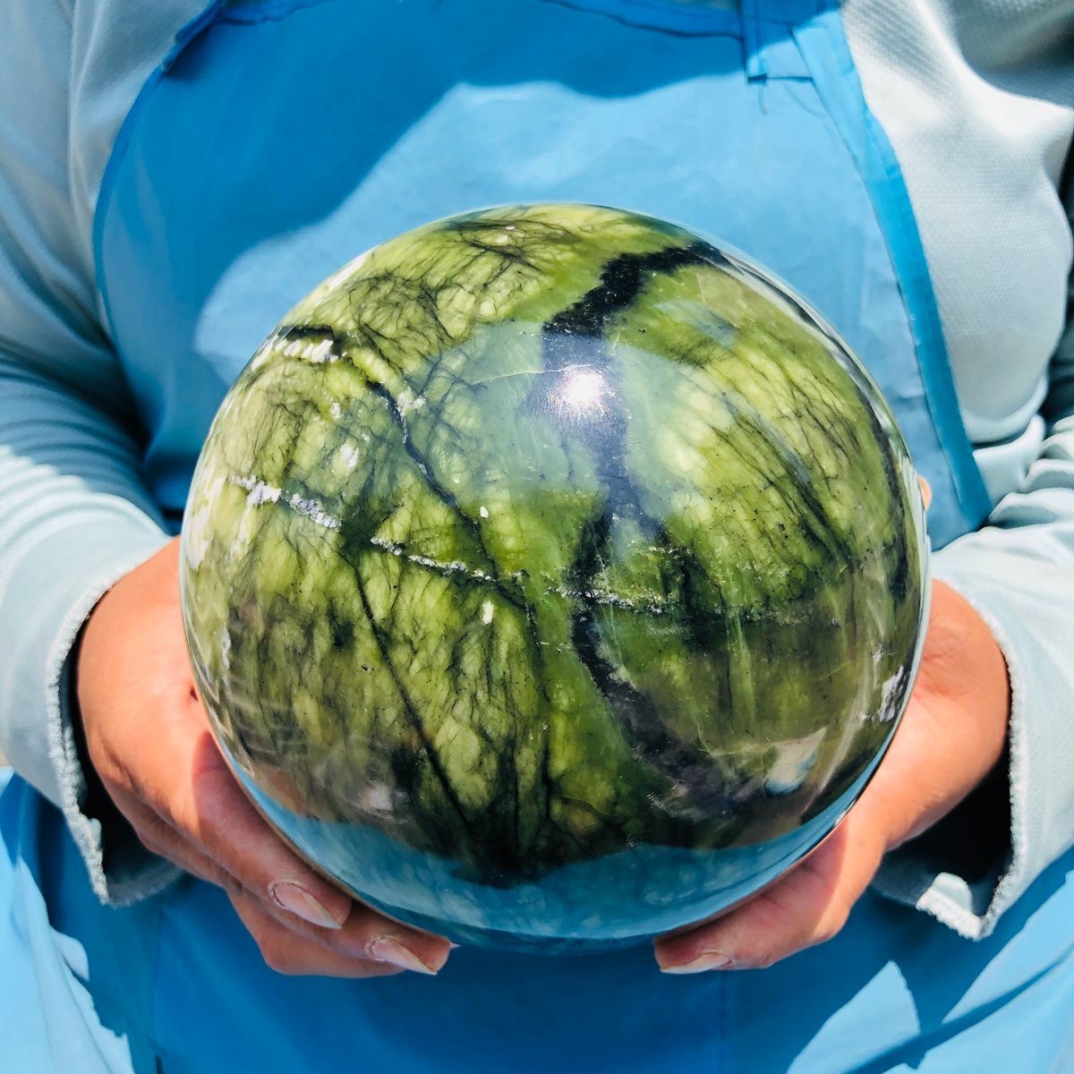 9.02LB Natural ophiolite crystal ball Quartz polishinSphere Healing Reiki decor