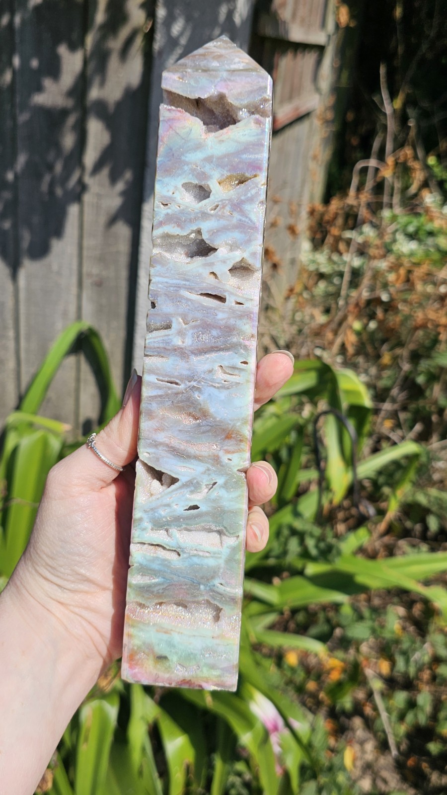 large Druzy Rainbow Angel Aura sphalerite crystal tower 755g 26.2cm