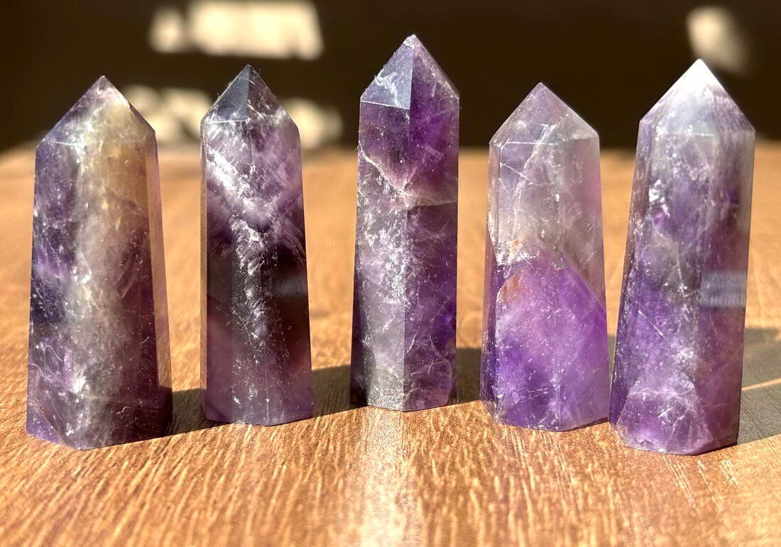 5pcs Small Amethyst Quartz Crystal Tower Point Wand Healing 40-50mm
