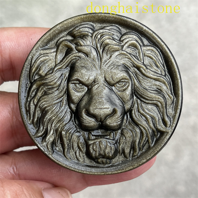 2″ Natural golden obsidian lion carved skull Quartz Crystal Skull Healing 1pc