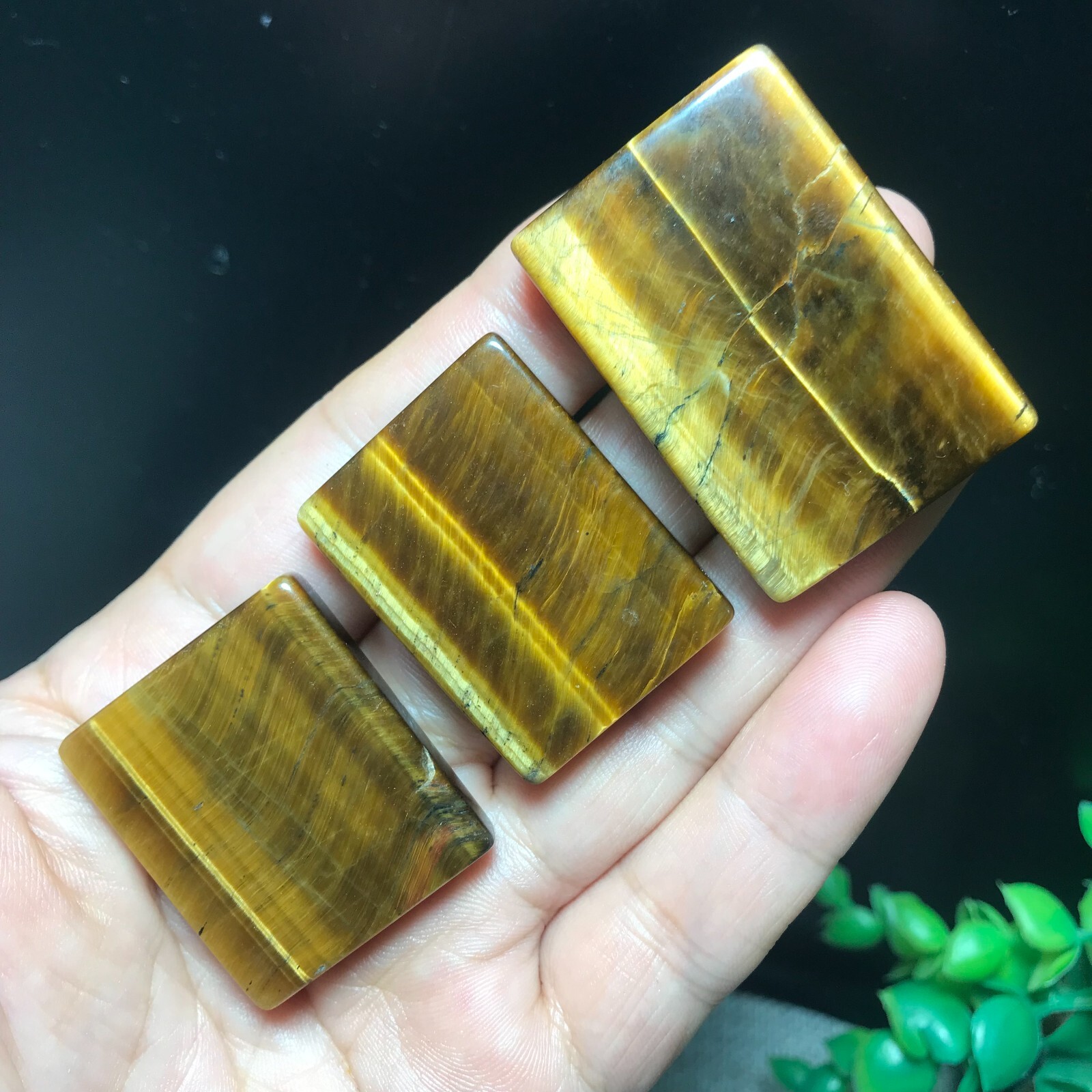 3pcs 58g Natural Tiger Eye Gemstone rectangular pendant 865