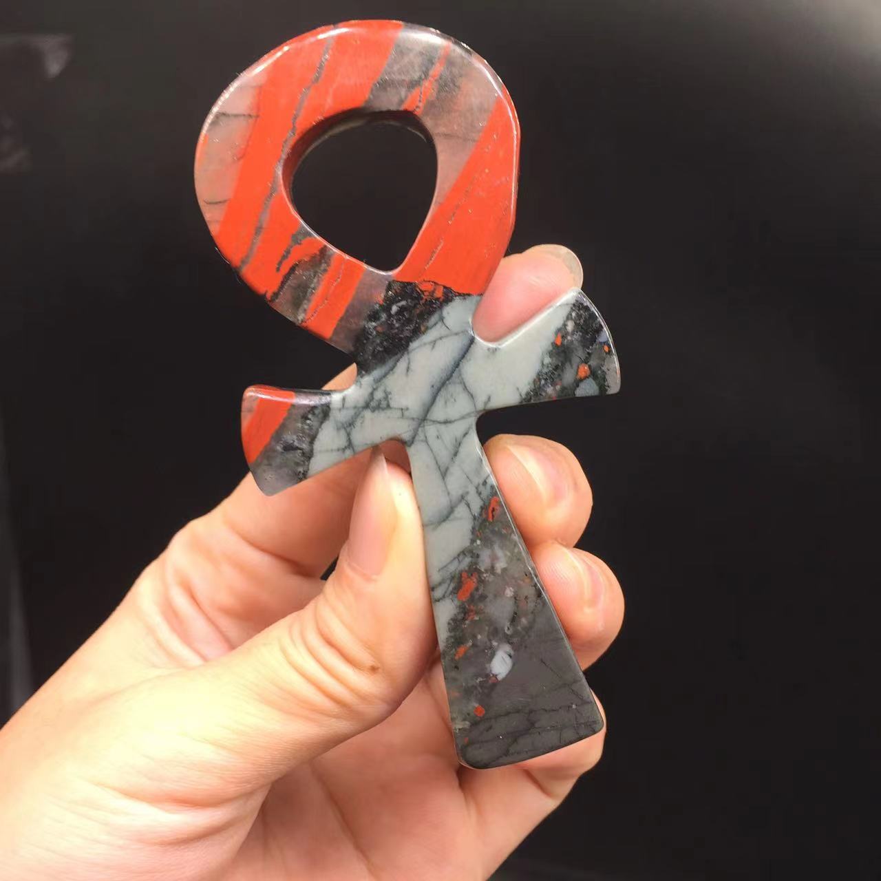 Natural African Blood Stone Ankh Quartz Carved Cross Pray Healing Decoration 1Pc