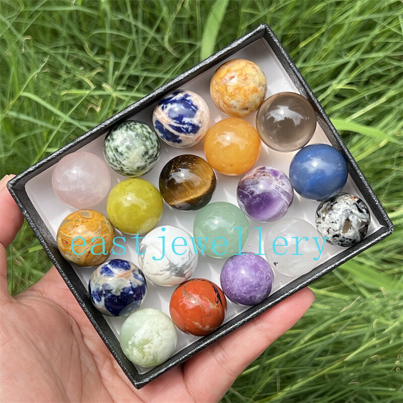 10pcs Natural Mixed Sphere Quartz Crystal Carved Ball Reiki Healing Gem 18mm+