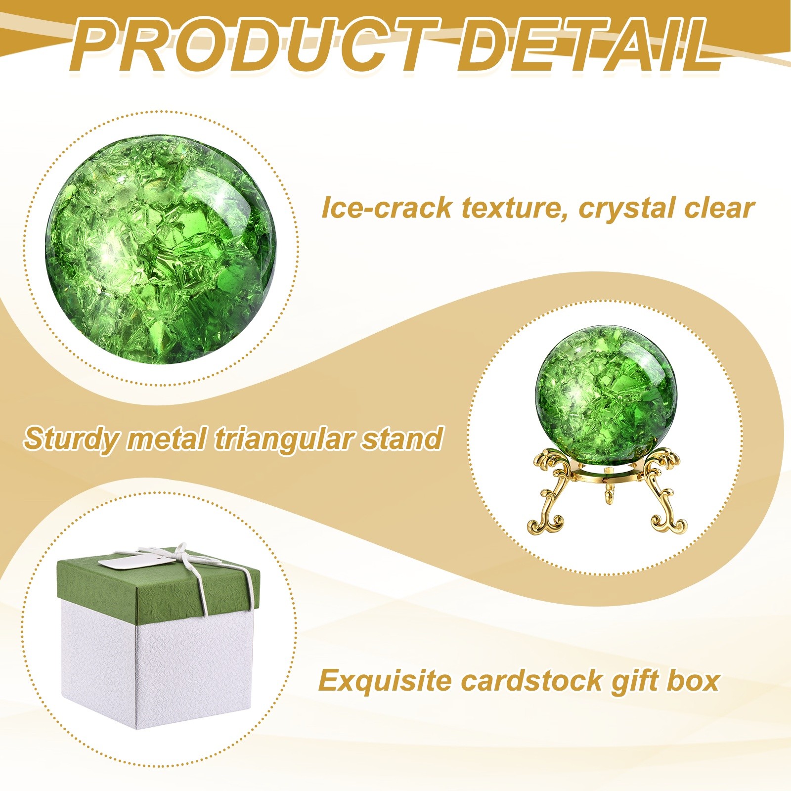 50mm Round Crystal Sphere with Stand Gift Box Packaging Included, Green